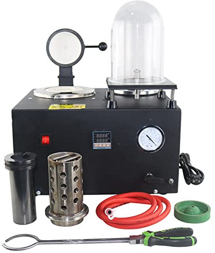 Horno de fundición de oro de 2 kg, máquina de fundición al vacío fundida, pantalla digital de 1/2 HP, herramienta de fundición de joyería de metal precioso de refinación de alta temperatura con una