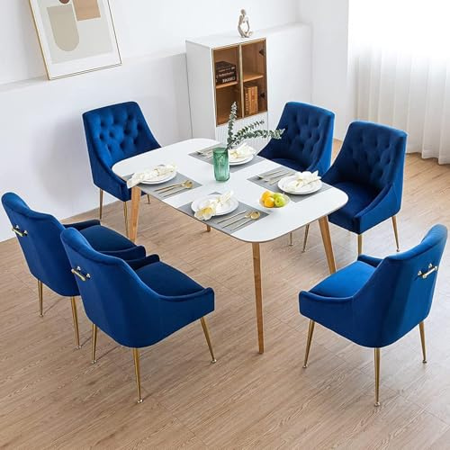 LONXIU Esszimmerstühle 6er Set, Samt Esszimmerstühle, Modern Küchenstuhl mit Metallbeinen, 13 cm Gepolsterter, für Küche Esszimmer, Wohnzimmer, Schlafzimmer (Blau)
