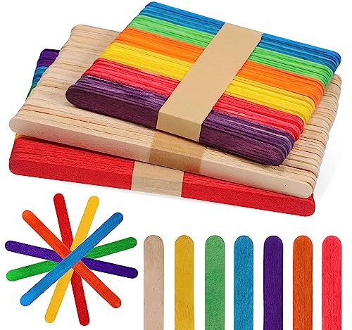 Artibetter 150 Stück Farbige Holz-Bastelstäbchen Holz-Eis Am Stiel Zum Basteln Eiscreme-Jumbo-Stäbchen Für Klassenzimmer Kunstbedarf Diy-Bastelarbeiten