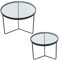 DRW Set de 2 mesas Redondas de Metal y Cristal en Negro y Transparente 60x45 y 45x38cm