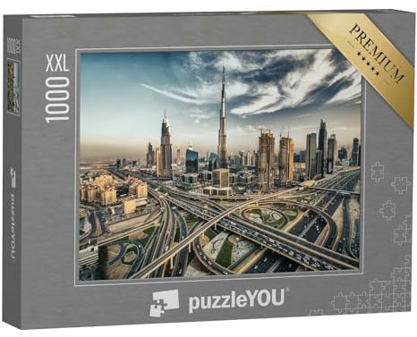 Puzzle 1000 Teile XXL „Skyline von Dubai mit der Stadt in der Nähe der verkehrsreichsten Schnellstraße“ – aus der Puzzle-Kollektion Burj Khalifa