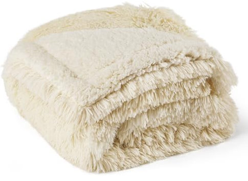 Bedsure Coperta impermeabile per cani di taglia grande, coperta calmante per divano, lavabile, lunga coperta in pelliccia sintetica per cuccioli, protezione reversibile per mobili, 127 x 152 cm, crema