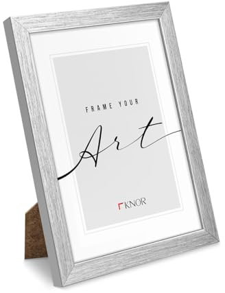 Knor Bilderrahmen 15x21 cm Silber, Bilderrahmen, Fotorahmen, bruchsicheres Acrylglas, Picture Frame 15x21, zum Aufhängen & Aufstellen, Kunststoffrahmen, Wand- und Tischaufstellung