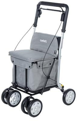 Carlett - Supermarkt-Einkaufswagen - Medizinisch geprüft - Sitz mit integrierter Rückenlehne - 4 Räder mit 3 Positionen - Kapazität 15 kg - Abnehmbare Tasche 29L - Farbe Hellgrau