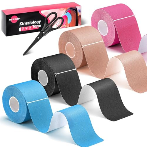 4 Rollen Kinesiotapes Vorgeschnitten, 80 Streifen Sport Tape 5cm x 25cm Kinesiologie Tape Elastisches Wasserfestes Hautfreundliches Physio Tape mit Schere für Sport für Ellenbogen Knie Schulter