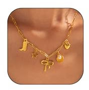 HUASAI Collier avec pendentif en forme de trombone, collier délicat avec pendentif en or, collier tendance mauvais œil, Ojo Turco, troisième œil, collier floral, collier de plage, tenues d'été