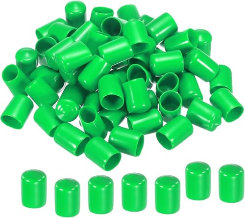 TA-VIGOR 100Pcs Rubber End Caps 15mm ID Flexible Round Thread Protectors | Green Vinyl Flexible Bolt Covers End for Screws, Bolts, Tubes, Cables And Wires