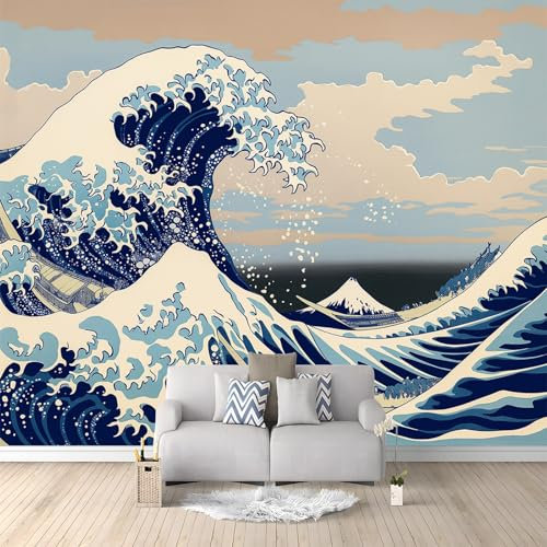 Fototapete Wellen Im Japanischen Stil 400x280 cm Tapete 3D Vlies Wanddeko Wallpaper Wandtapete Dekoration Study Zimmer Wohnzimmer Restaurant Cafe