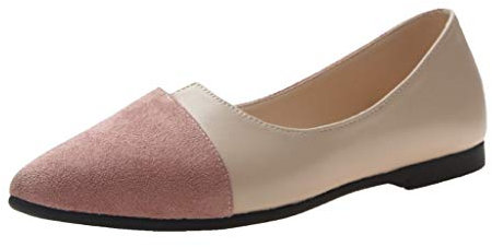 Damen Ballerina Schuh Elegant Spitz Flats Slip On Sandalen Faux Wildleder Komfort Casual Schule Ballett Flache Loafer Hausschuhe Kleid Court Pantoletten für Frauen, rose, 36 EU