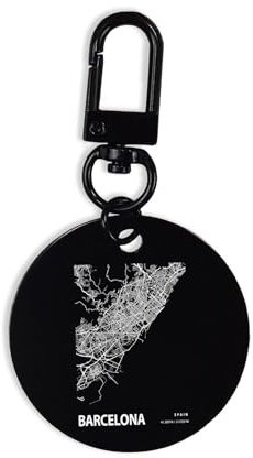 Barcelona Spanien Blueprint City Map Schlüsselanhänger Schlüsselanhänger mit Karabiner, ID Tag, Kreis, Pin, Schwarz , One size