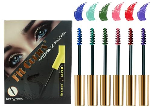 Mascara 6 Farben, Bunt Mascara Wimperntusche, Bunte Mascara-Set, Wasserdichte Bunte Faserwimpern Mascara, Mascara Wimperntusche Schminke, langanhaltend, vegan, Feiner Pinsel, Natürlich Augen Make-up