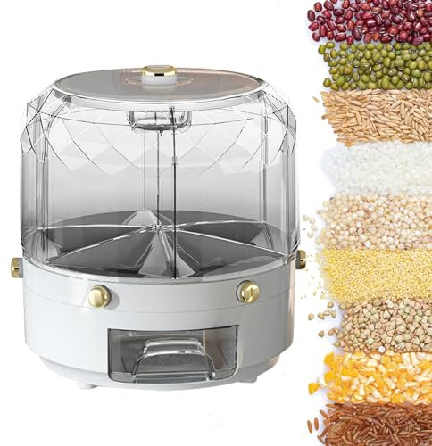 Zvn Zojne Grain Dispenser - Countertop Large Capacity Rice Bucket - 360° Rotating 6 Grids Candy Dispenser, Grain Storage Box Rice Organizer for Home Kitchen