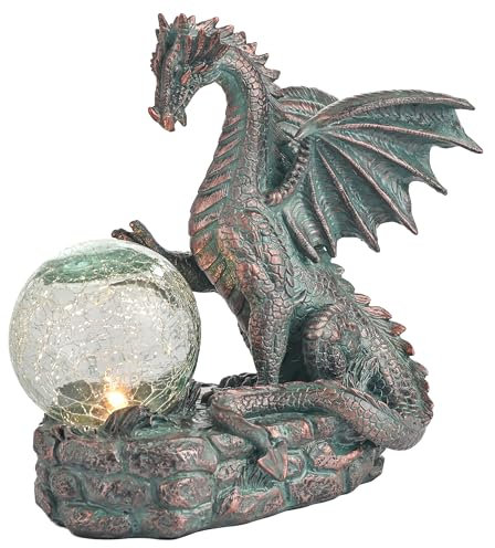 TERESA'S COLLECTIONS Gartendeko für draußen,Gartenfiguren für außen,15cm Garten Drache Figur mit Solar Licht, wasserdichte Kunstharz Dekofigur für Rasen Terrasse