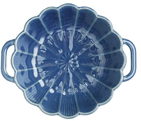 Plat à lasagnes Cocotte ronde en céramique avec poignée, grand bol à ramen avec poignée, plat de cuisson au micro-ondes allant au four, plat de cuisson en porcelaine(Blue,1100ml)