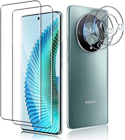 QULLOO Cristal Templado para Honor Magic 6 LITE 5G + Protector de Lente de cámara, 2+2 Piezas 9H Dureza Vidrio Templado Sin Burbujas Film Cristal Templado Protector de Pantalla para Honor Magic6 LITE