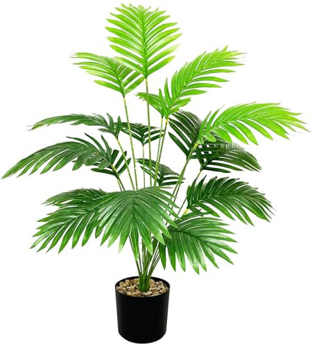 Zelihrdu Piante Finte da Interno Esterno, Tropicale Finta Albero Artificiali con Vaso Plastica Alta Soggiorno Decorazioni Camera da Letto Balcone Casa Ufficio Giardino (80cm Palme Verdi)