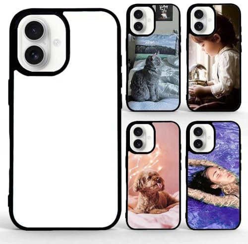 FOQENCCI 5 Piece Custom Phone Case Compatible for iPhone 16 Sublimation Case with Blank Printable DIY Aluminum Hard PC Anti-Slip Bumper Protective Phone Cover for iPhone 16 Black