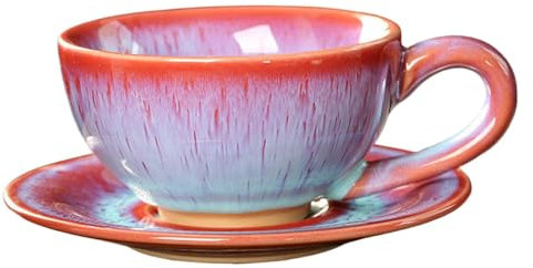 Taza De Cerámica Rústica - Taza De Gallina Al Horno, Taza De Sopa Con Mango, Taza De Café Japonesa Y Juego De Platillos, Taza De Café De Gres Vintage De 150 Ml, Taza De Latte De Estilo Japonés