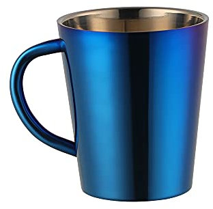 Buyer Star 304 Stainless Steel Coffee Cups with Handle, Double Wall Cups Espresso Coffee Mugs, Double Walled, Shatterproof for Travel, Camping, 300 ml (Blue)