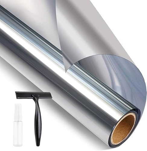 STATINT Reflective One Way Privacy Window Film, Silver, 60x200cm | UV Blocking and Heat Control, Anti Glare Static Cling Removable Mirror Tint, Daytime Privacy for Home & Office