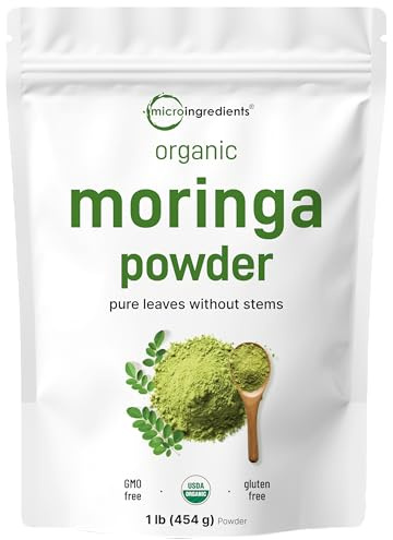 Micro Ingredients Organic Moringa Oleifera Leaf Powder, 1 Pound | Rich in Antioxidants & Immune Vitamins | Pure Leaves Without Stems | Great Superfoods for Tea or Drink | India Grown, Vegan