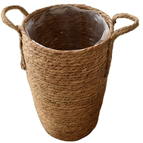 BESPORTBLE Grass Woven Flower Basket Garden Macrame Tall Wicker Planter Indoor Tall Plant Pot Plants Flowers White Basket Baskets Wicker Basket with Lid Weaving Basket Table Houseplant Straw