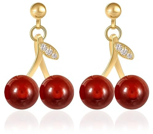 Kirsche Ohrringe Gold für Damen Ohrringe Gold Ohrringe mit Anhänger Hypoallergen Ohrringe Ohrringe Goldene für Valentinstag Weihnachten Ohrringe für Mädchen Damen