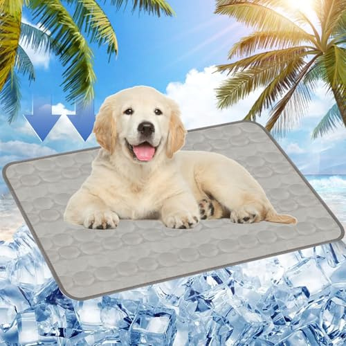 Dawumin Hundekühlmatte Selbstkühlend, 70x55cm Kühlmatte für Hunde Katze, Hundedecke für Unterwegs, Waschbares Hundematte, Kühldecke Hund für Zuhause Unterwegs Oder Im Auto (Grau, L)