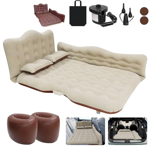 ISWEES Colchón de aire para cama de automóvil, SUV, colchón de aire para automóvil con bomba de aire eléctrica, 2 almohadas inflables y 2 reposapiés para asiento trasero, asiento lateral, asiento