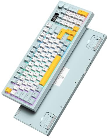 Teclado para juegos de membrana RGB G80, 94 teclas, batería de 2000 mAh, carga rápida tipo C, con cable, 2.4G, conexión Bluetooth de tres modos, color blanco