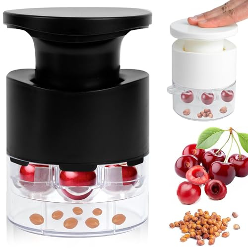 Kirschentkerner, Manueller Kirschentkerner für Schnelles Entkernen mit 2-Kammer-System, Kirschenpflücker ideal für Kuchen und süße Snacks mit frischen Kirschen (Schwarz)