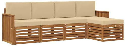 vidaXL Sofagarnituren 5 pcs Natur und Beige Massivholz Akazie, Garten, modernes Outdoor-Sofa-Set, modulare Terrassenmöbel, robuste Akazie, minimalistische Lounge, ideal für Pool