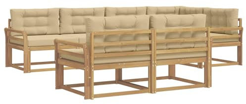 vidaXL Outdoor-Sofagarnitur mit Kissen 6 pcs Weiß und Beige Polyester, Terrasse, modernes Outdoor-Möbelset, wetterfeste Garten-Sofa-Garnitur, Flexible Design-Sitzgelegenheiten aus Akazienholz
