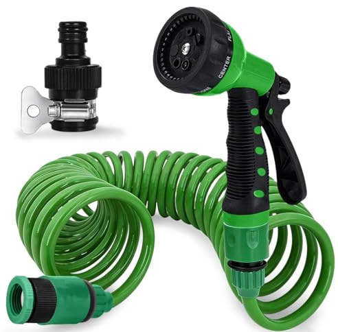 Tubo da Giardino Estensibile 7,5M/25Ft, Tubo da Giardino Flessibile con Pistola a Spruzzo a 7 Funzioni, Tubos Irrigazione da Giardinos con Adattatore da 1/2 e 3/4, per Prato, Lavare l'Auto