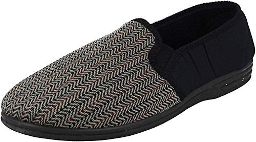 Zedzzz CHARLES Budget Herringbone Gusset Indoor Slipper - Navy Blue Felt, Mens UK 7 / EU 41