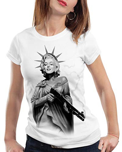 style3 Marilyn Liberty Tattoo T-Shirt Damen Freiheitsstatue USA New York, Farbe:Weiß, Größe:S