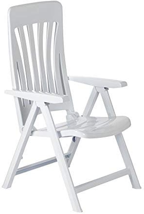 Resol Blanes Reclining Garden Chair 5-Position Adjustable Backrest - White - Heavy Duty Polypropylene Plastic Garden Seat UV Resistant Outdoor Deck Chair Armchair for Beach, Pool, Patio