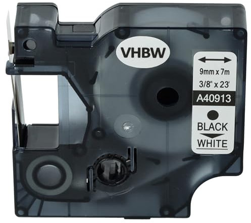 vhbw Schriftband-Kassette kompatibel mit Dymo LabelPoint 300, 350, 200, 250, 100, 150 Etiketten-Drucker 9mm Schwarz auf Weiß