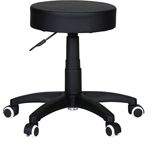 FineBuy Arbeitshocker Kunstleder Schwarz mit Rollen, ohne Lehne | Rollhocker 360 Grad drehbar und höhenverstellbar, Sitzhocker gepolstert für Praxis, Büro und Kosmetik
