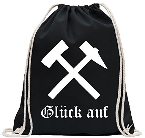Kiwistar - Turnbeutel - schwarz - Glück auf! - Bergbau - Kumpel - Fun Rucksack Sport Beutel Gymsack Baumwolle mit Ziehgurt