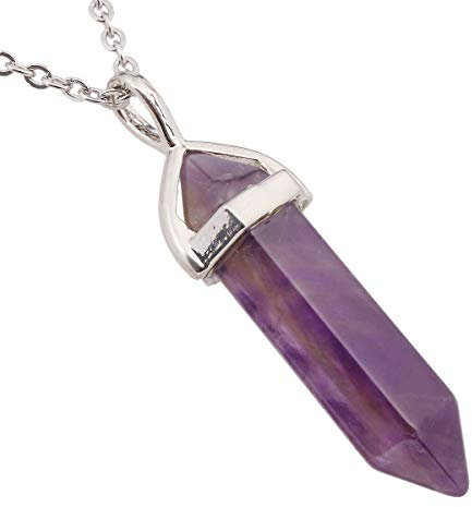 mookaitedecor Améthyste Collier Hexagonal Pierre Pointe Pendentif Prisme Cristal Pointu Semi Precieuse