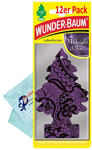 12 Stück Midnight Chic Wunder-Baum Lufterfrischer Duftbaum inkl. 1 x Glasreinigungstuch von SP Großhandel Gratiszugabe (Midnight Chic)