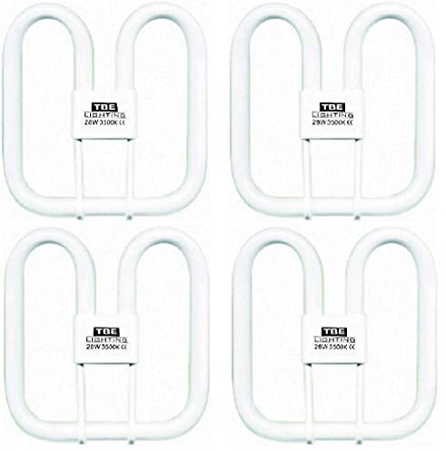 TBE LIGHTING Lot de 4 ampoules fluorescentes DD 2D à 4 broches 28 W à 4 broches avec culot GR10q à 4 broches – Lampe longue durée de vie, blanc doux 3500 K