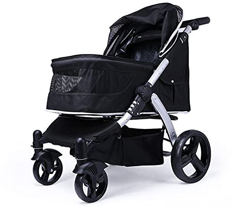 Hundewagen Buggy, Hundewagen für Große Hunde, Hundewagen Hundebuggy Buggy Hunde Katzen Atmungsaktives Oxford-Tuch, Haustier Buggy Aluminiumlegierung Laden 30 Kg (Color : Black)