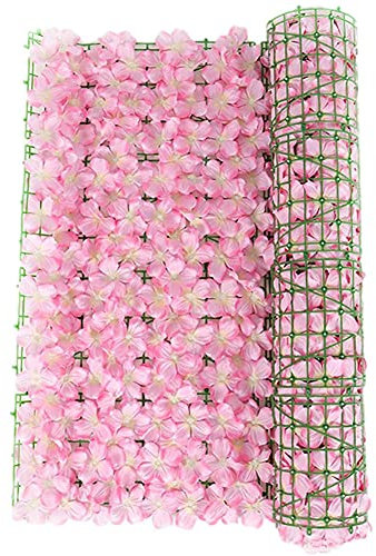 Expanding Ivy Fence Screening with Flowers - Artificial Flower Fence Trellis Panels - Pink 50x300CM