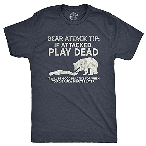 Crazy Dog Tshirts - Mens Bear Attack Tip Tshirt Funny Camping Hiking Outdoor Adventure Sarcastic Tee (Heather Navy) - L - Herren - L