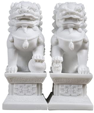 Weiße Feng Shui FOO Hund Lion Statue, Paar Peking Fu FOO Hunde Stein Guardian Statuen Feng Shui Decor, Figureward Von Bösen Energie,Weiß,Large