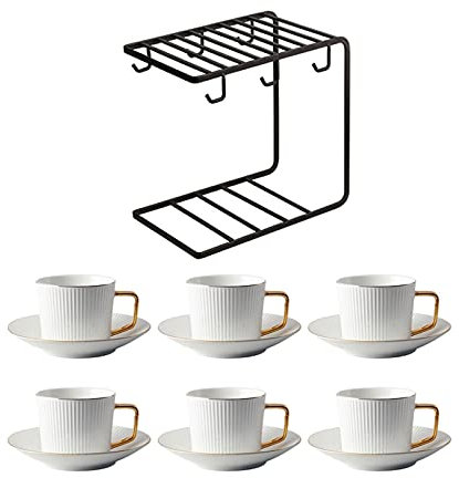 yaoyaoshop Coffee Mugs Tea Cup, Milk Cup Espresso Saucer Set with Black Cup Holder 5.7 Oz Cappuccino Cups Set of 6 Teacup for Tea Party Black for Cappuccino, Latte Coffee, Soup, Tea, Cereal