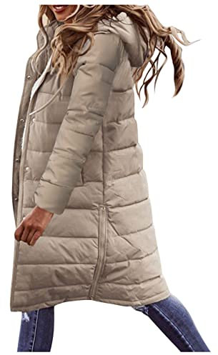 HHMY Gilet long matelassé pour femme - Gilet long à capuche - Manteau d'hiver léger et fin - Sans manches - Veste de sport - Veste de demi-saison matelassée - Veste chaude pour femme, kaki, M