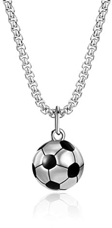 Yaomiao Football Necklace Stainless Steel Soccer Charm Necklace Football Gifts for Unisex Jewelry with Chain(Silver)